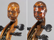 Die geschnitzten Köpfe der Zach-Geigen der Brüder Schrammel